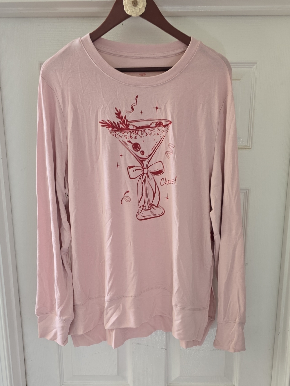 Holiday Time Long-Sleeve Pink Graphic Women’s Top Size XL